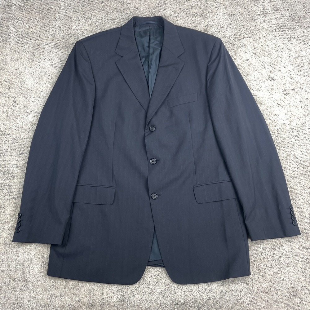 Hugo Boss Jacket 44R Angelico Lanificio Cerruti Wool Pinstripe Navy Blue Suit - Picture 1 of 15